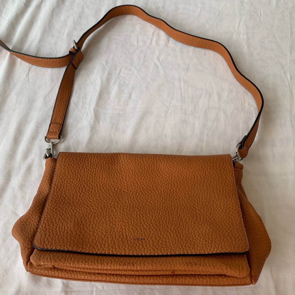 Colab Pebbled Vegan Leather Warm Tan Structured Shoulder Bag